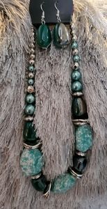STONE METAL NECKLACE AND EARRING SET